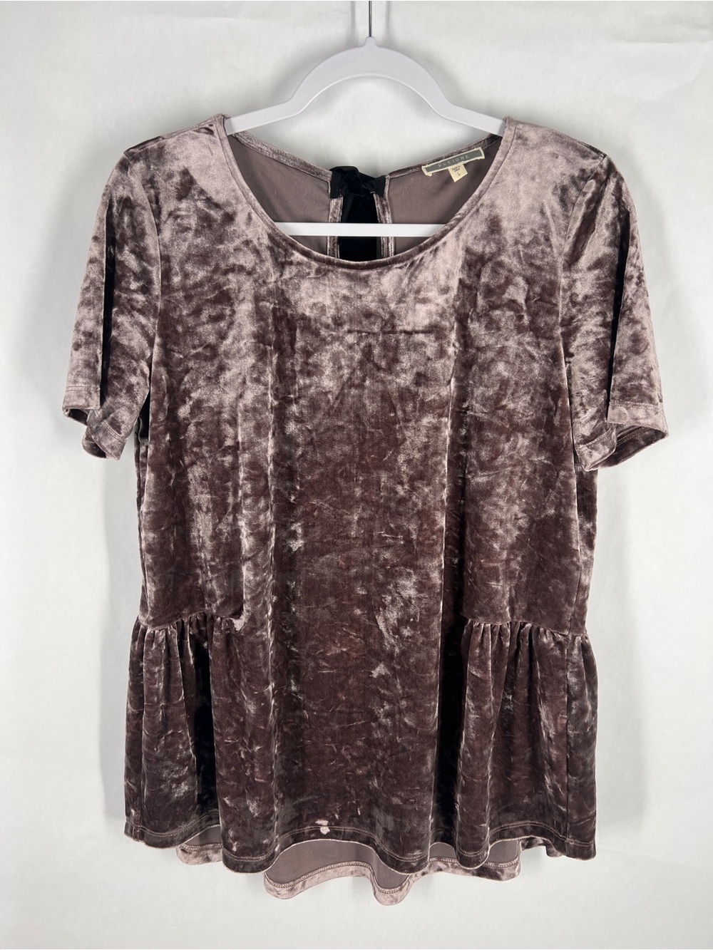 Pleione Crushed Velvet Peplum Top - Taupe